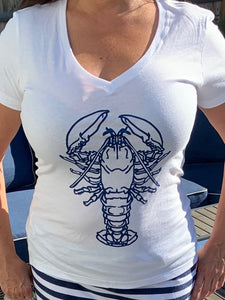 Ladies Lobster Print Tee-White & Grey